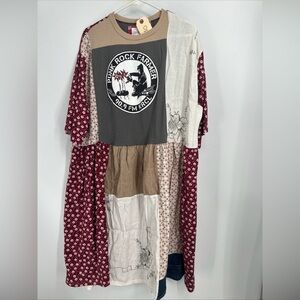 Upcycled Tunic Dress 3X Lagenlook Art To Wear Patchwork Festival Opal Punk Farm